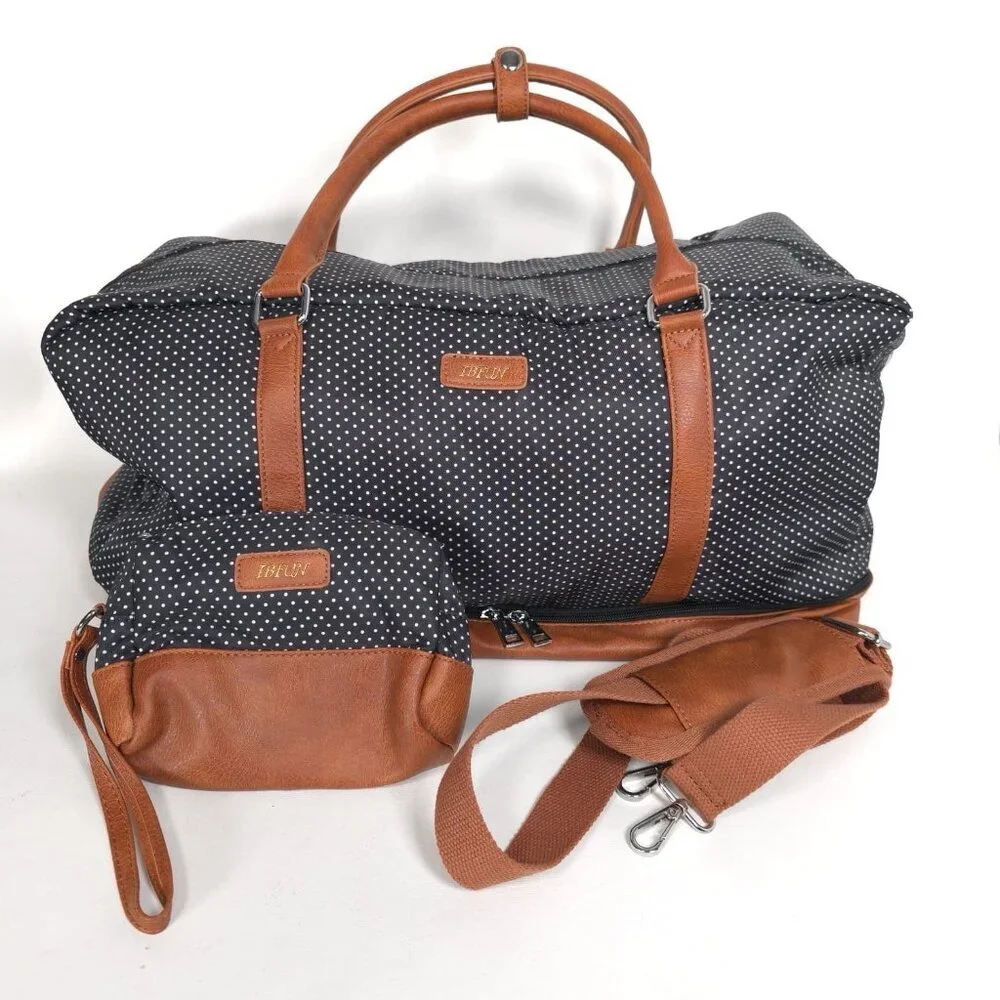 WEEKENDER BAGS 3 pc Shoe Compartment Navy White Polka Dot IBFUN NWOT‎